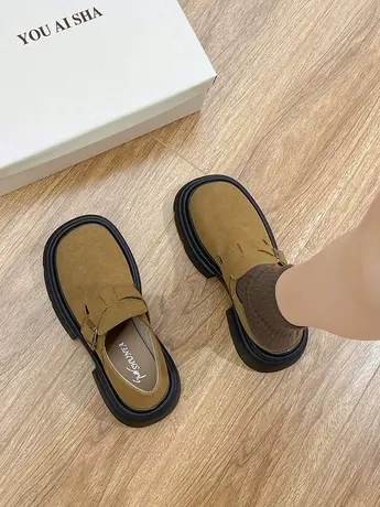 厚底勃肯女鞋2023春秋复古单鞋一脚蹬平底乐福丑萌憨憨英伦小皮鞋商品大图