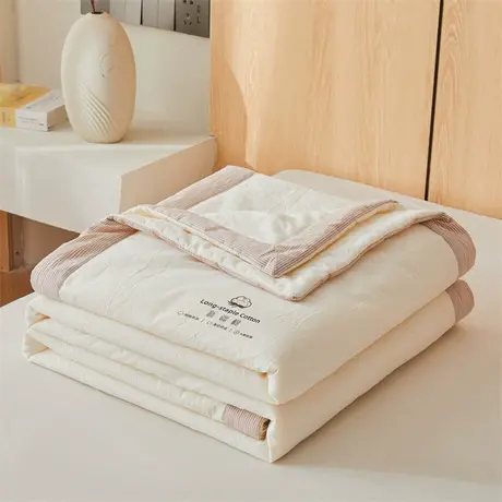恒源祥亲肤新疆棉夏凉被夏季米白单人宿舍空调被双人透气薄被子商品大图