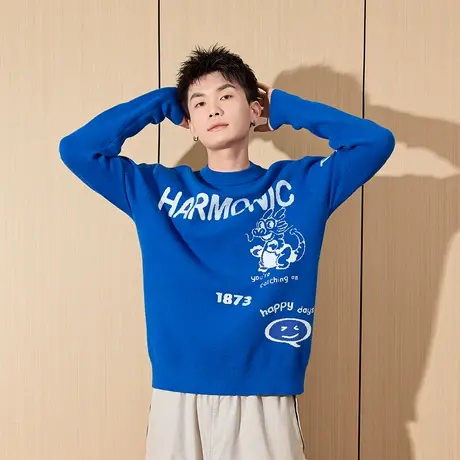 唐狮冬季新款男生毛衣圆领趣味涂鸦图案韩系休闲针织上衣外穿TD商品大图