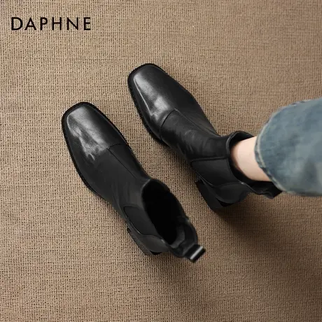 达芙妮高跟短靴女2026新款冬季加绒马丁靴法式粗跟切尔西靴瘦瘦靴商品大图