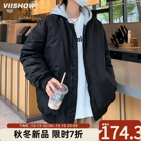 VIISHOW美式假两件棉衣潮流男潮新款外套男生宽松休闲男连帽棉服图片