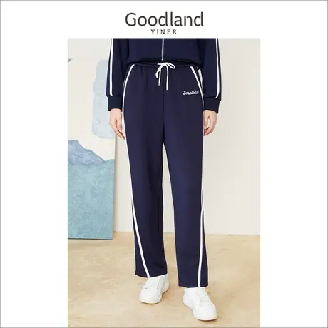 褪色-音儿美地女装2022秋季新款撞色直筒裤宽松运动休闲裤商品大图