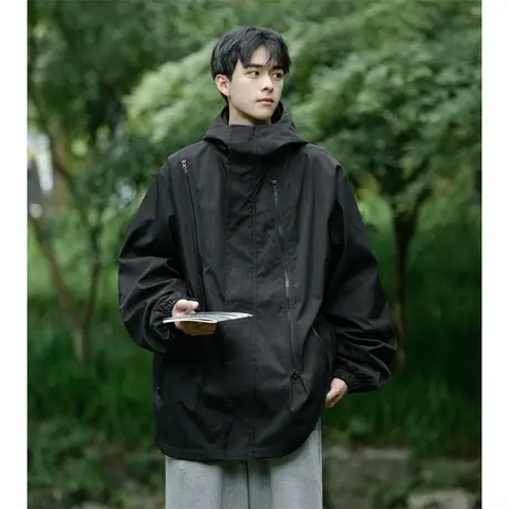 春秋季美式双拉链冲锋衣男款潮牌机能风户外三合一连帽夹克外套潮商品大图