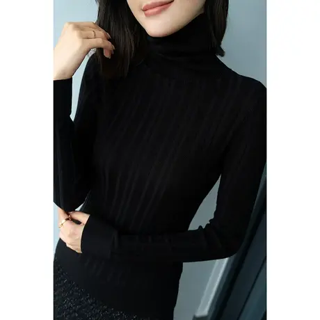 23秋冬新款女装优雅轻奢修身显瘦肌理文羊毛针织女士打底衫针织衫商品大图