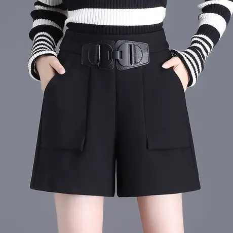 2023秋冬新款黑色短裤女高腰宽松a字阔腿裤显瘦百搭通勤休闲靴裤图片