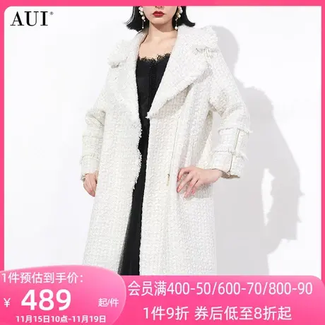 AUI白色御姐小香风毛呢外套女2023冬新款高端气质中长款呢子大衣商品大图
