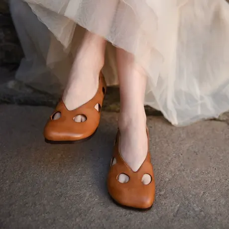 Artmu阿木原创复古镂空单鞋女平底鞋子女2023新款浅口一脚蹬女鞋商品大图