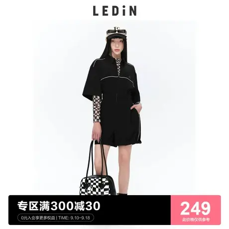 乐町黑色短袖运动连体裤女休闲短裤直筒潮C1FBC2101商品大图