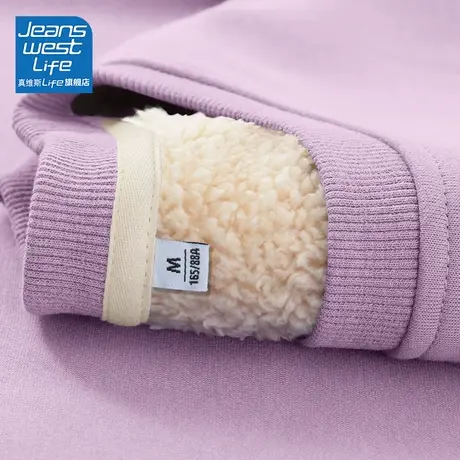 真维斯LIFE紫色卫衣女2023新款爆款冬季加绒加厚羊羔绒宽松上衣女商品大图