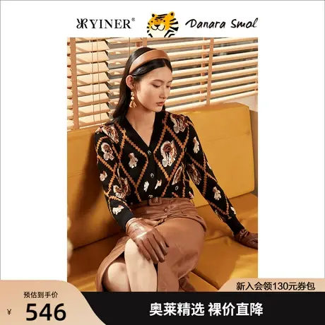 【虎年系列】YINER音儿女装2022春季新款菱格针织开衫图片