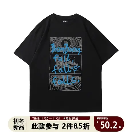 抽象人物夏季短袖男T恤涂鸦文字高街美式潮牌情侣款显瘦大码tee夏商品大图