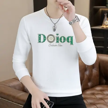 秋季男士卫衣潮流圆领印花烫钻长袖t恤男装上衣服青年爸爸装潮牌图片