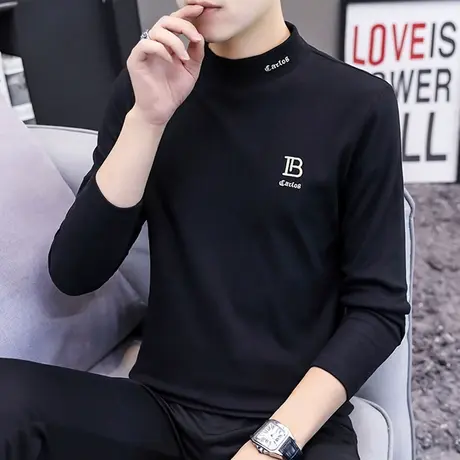 秋冬季半高领长袖t恤男ins潮牌韩版潮流保暖上衣服男士德绒打底衫商品大图