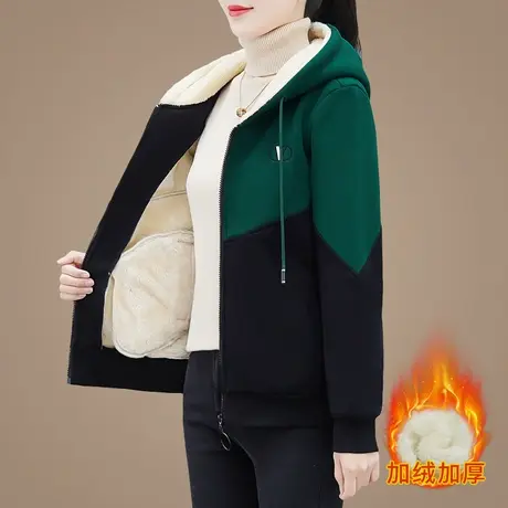 羊羔绒加绒加厚外套女秋冬2023年新款时尚中年妈妈装连帽卫衣开衫图片