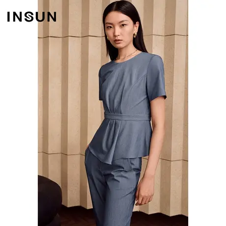 INSUN恩裳专选夏季减龄干练修身收腰仿牛仔T恤商品大图