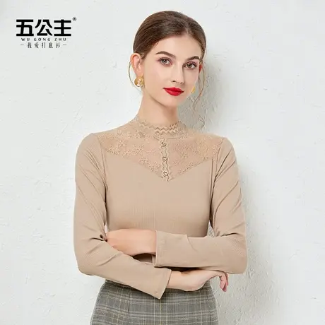 五公主半高领蕾丝打底衫秋冬新款时尚高贵小衫妈妈洋气内搭上衣薄商品大图