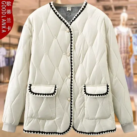 加肥加大码胖妈妈秋冬保暖棉衣女宽松洋气小香风百搭撞色棉服外套图片