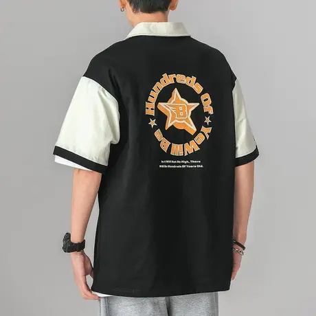 夏季撞色翻领短袖t恤男款情侣装夏装体恤男士小众设计感半袖上衣商品大图