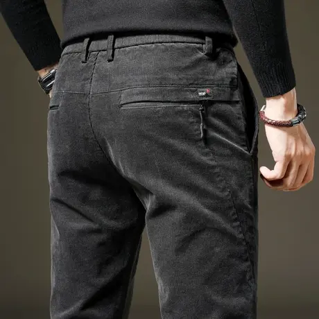 秋冬款冬季条绒灯芯绒男裤子2024新款加绒中年男士休闲裤宽松直筒商品大图