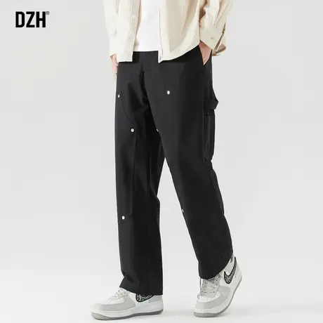 男士黑色纯棉工装裤男直筒宽松2023秋休闲长裤百搭柳钉裤子直筒裤商品大图