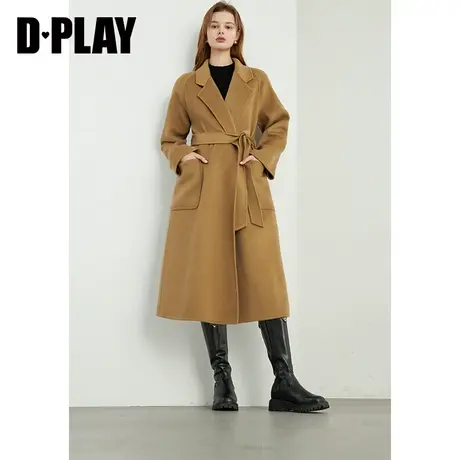 DPLAY 冬轻奢名媛气质驼西装浴袍风拱针中长款羊毛双面呢大衣图片