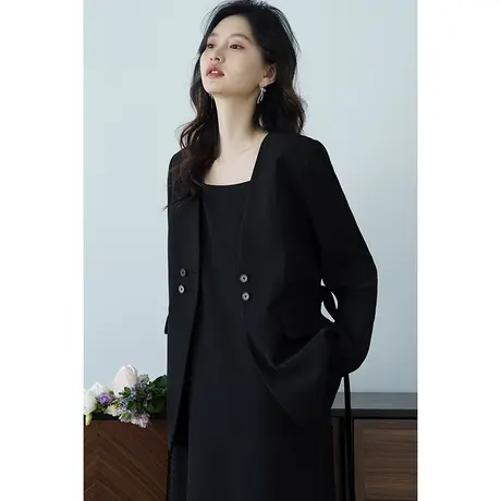 嘉茱莉2025春季新款V领西装外套女中长款宽松上衣设计感西服小众商品大图