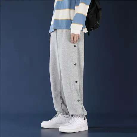 运动长裤男篮球训练全开排扣裤秋冬季宽松大码束脚出场侧开纽扣裤商品大图