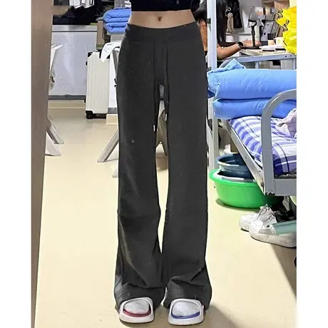 辣妹高腰阔腿微喇叭裤女春季洋气韩版宽松休闲运动拖地长裤潮ins图片