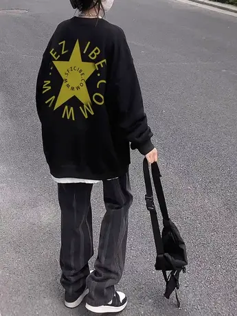 vintage美式复古印花卫衣女ins春秋季薄款宽松hiphop潮牌高街外套商品大图