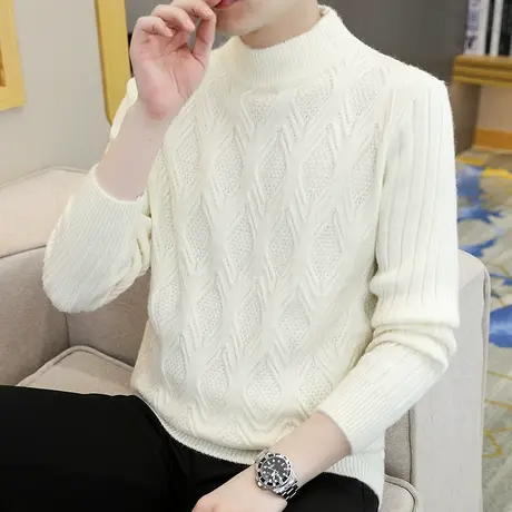 男士毛衣秋冬季半高领青少年学生针织打底衫加厚款潮流羊毛衫线衣商品大图