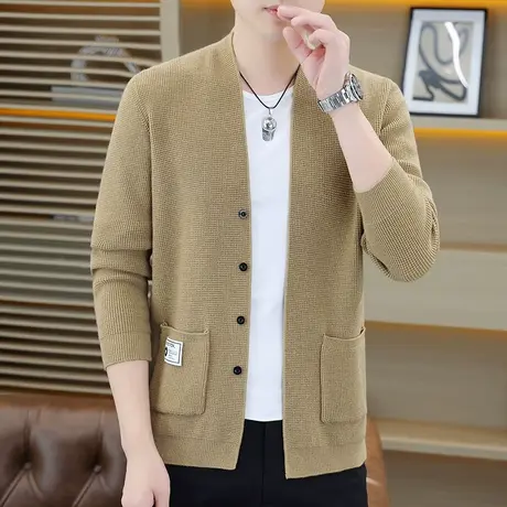 纯色针织衫外套男秋季新款潮流时尚百搭个性加肥加大毛衣开衫上衣商品大图