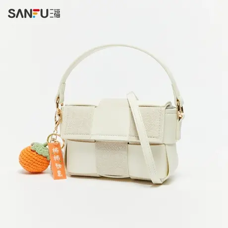 三福方包春季田园度假风草莓挂饰手提包淑女风皮革女包483553商品大图