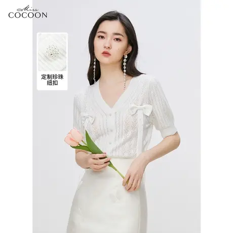 miss COCOON别致蝴蝶结V领针织开衫女2023夏季新款高级感气质上衣图片