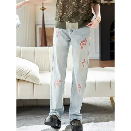 宝诗黎【新品价278元】高腰刺绣拼接牛仔裤FFI3013图片