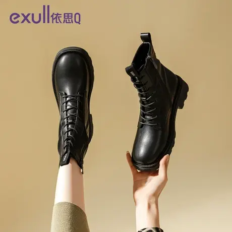 exull/依思Q马丁靴女2023冬季新款英伦百搭单靴子厚底加绒短靴商品大图