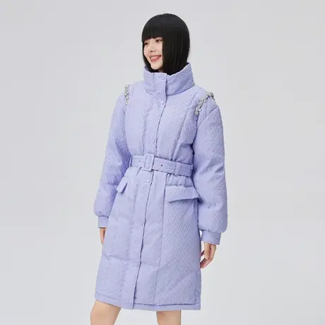 艾莱依2022冬季新款腰带鸭绒羽绒服女收腰中长款钻石装饰时尚外套商品大图