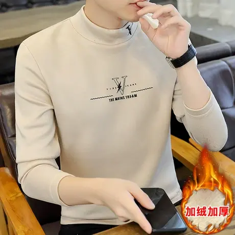 长袖t恤男士秋冬季新款秋装内搭半高领打底衫加绒加厚卫衣男冬装商品大图