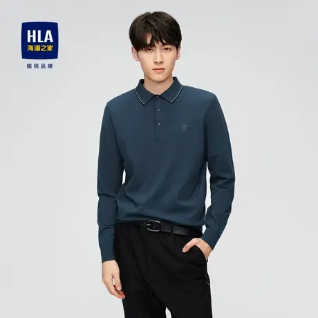 HLA/海澜之家简约翻领长袖针织衫保暖有型薄款修身印花小标毛衣男图片