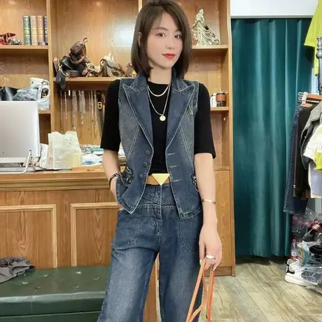 牛仔马甲女2023新款早秋休闲洋气女装韩版时尚百搭显瘦小众上衣图片