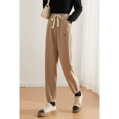 时尚气质百搭休闲加绒长裤2022年冬季新款淑女简约高腰显瘦束脚裤图片