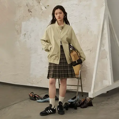 omont蛋挞家 复古短外套女2023初秋新款小众立领宽松休闲夹克上衣商品大图