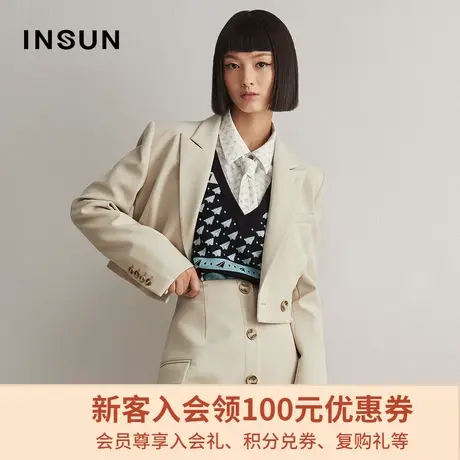 恩裳冬季经典时尚简约气质通勤宽松短款双排扣西装外套女图片