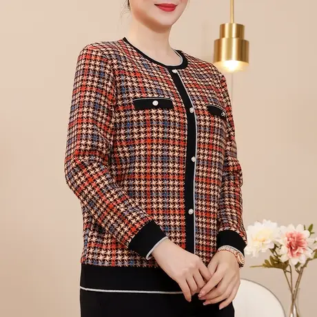 高级感妈妈小香风外套洋气开衫中年女装秋冬上衣中老年秋装短外套商品大图
