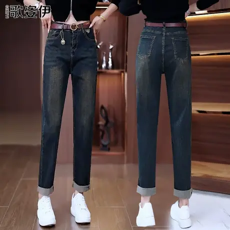 怀旧牛仔老爹裤女2023秋季新款时尚复古休闲裤今年流行宽松哈伦裤图片