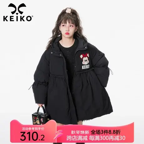 KEIKO 酷感黑色连帽棉服外套女2023冬季韩系减龄风oversize面包服商品大图