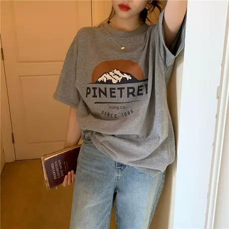 chic港风美式复古短袖T恤女夏宽松韩版潮ins原宿学生百搭半袖上衣商品大图