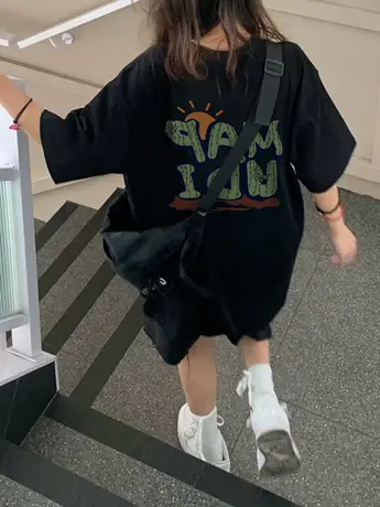 设计感小众短袖t恤女夏季韩版宽松小个子oversize潮上衣美式复古商品大图