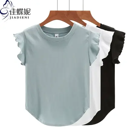 夏季新款韩版圆领修身纯白荷叶边纯欲燕尾坎肩短袖体恤上衣打底女商品大图