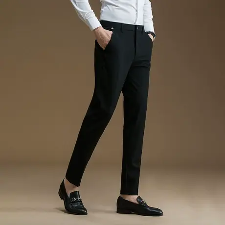 POWO弹力休闲裤子男春秋季商务修身黑色西装裤韩版小脚男士西裤商品大图