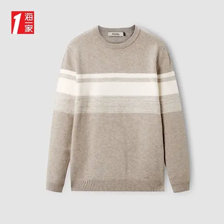 海一家时尚条纹毛衣舒适圆领青年休闲针织衫男图片